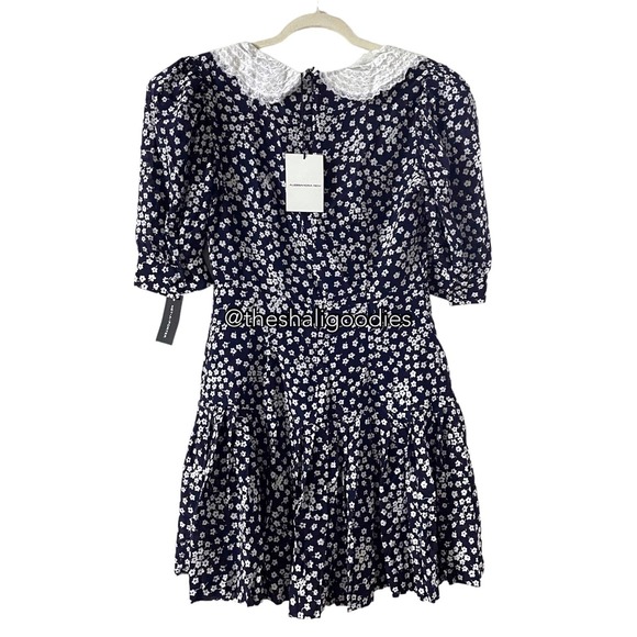 ALESSANDRA RICH Floral Daisy Print Lace Trimmed Silk Mini Dress - Picture 7 of 10